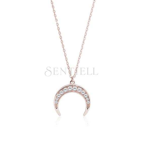 Silver (925) necklace - rose gold-plated crescent with zirconia