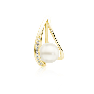 Silver (925) gold-plated pearl pendant with zirconia