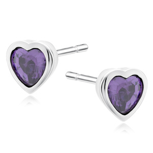 Silver (925) earrings violet zirconia hearts