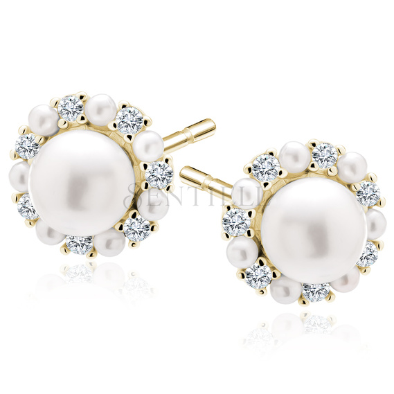 Silver (925) pearl gold-plated earrings with pearls and white zirconias