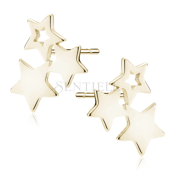 Pendientes de plata de ley 925 chapados en oro - estrellas