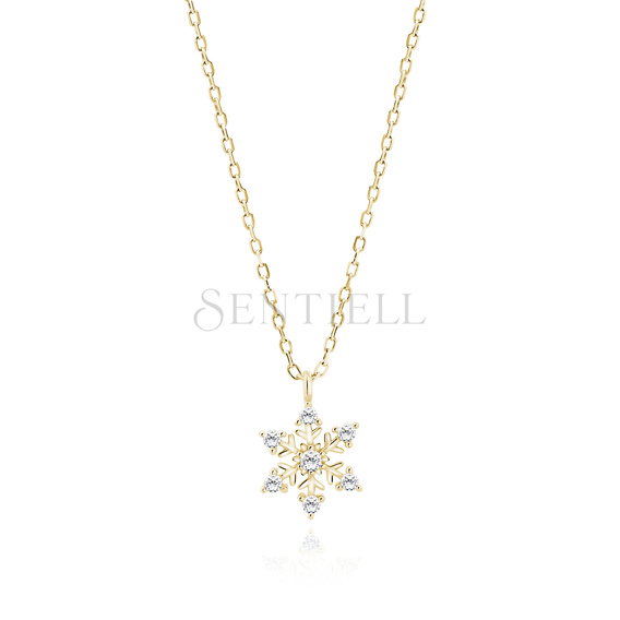 Silver (925) gold-plated necklace snowflake with white zirconias