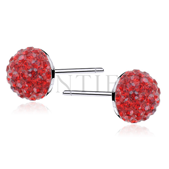 Silver (925) red earrings - half ball