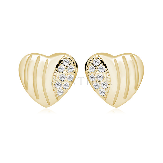 Silver (925) Earrings zirconia hearts microsetting gold-plated