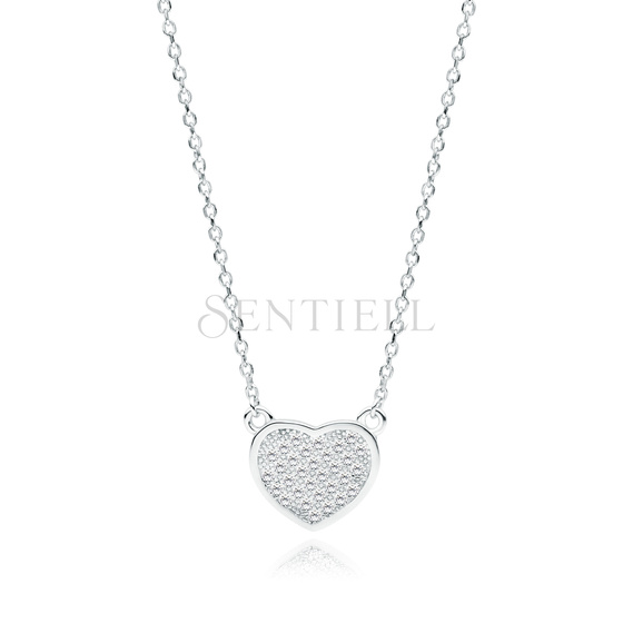 Silver (925) necklace - heart with white zirconias