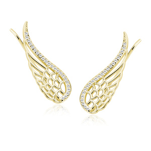 Silver (925) cuff earrings - gold-plated wings with zirconia