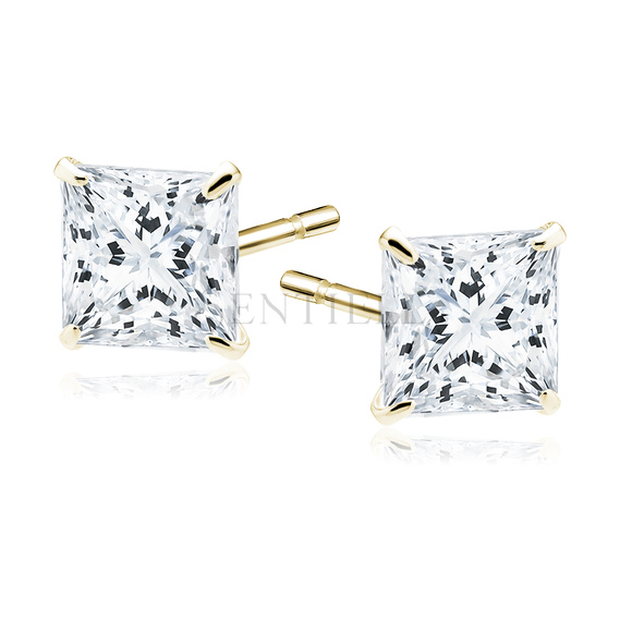 Silver (925) gold-plated earrings white zirconia 5 x 5mm square