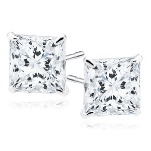 Silver (925) earrings white zirconia 7 x 7mm square