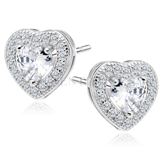 Silver (925) Earrings white zirconia - hearts