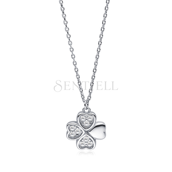 Silver (925) necklace - clover pendant with zirconias