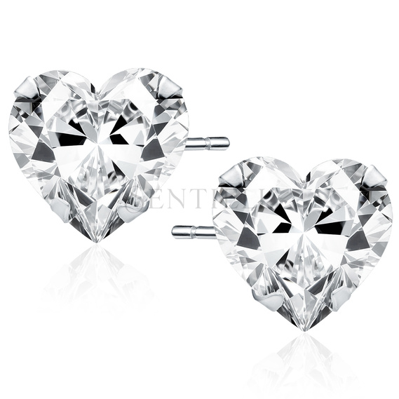 Silver (925) rhodium-plated earrings white zirconia 7 x 7mm hearts