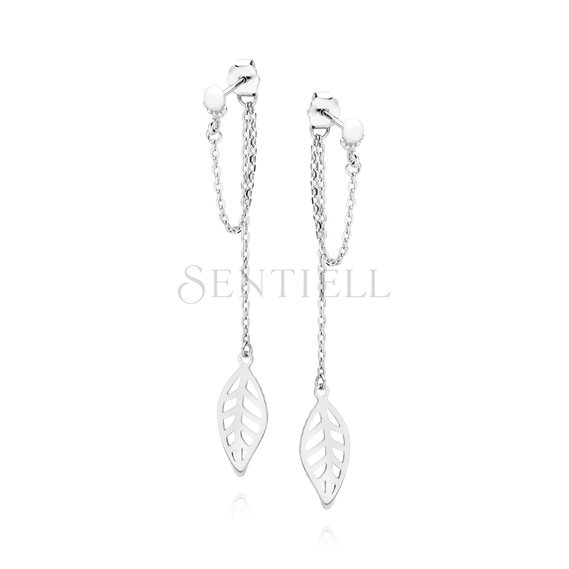 Silver (925) earrings chains with a leaf