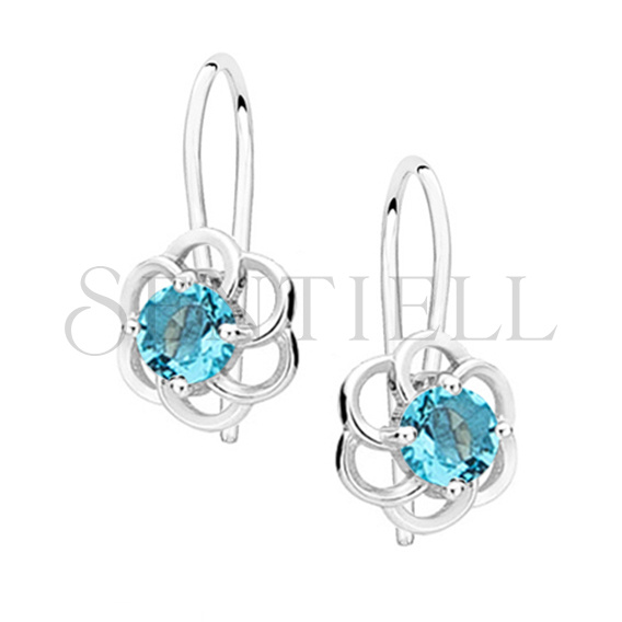 Silver (925) elegant earrings - flowers with aquamarine zirconia