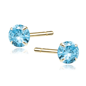 Silver (925) gold-plated earrings round aquamarine zirconia diameter 5mm