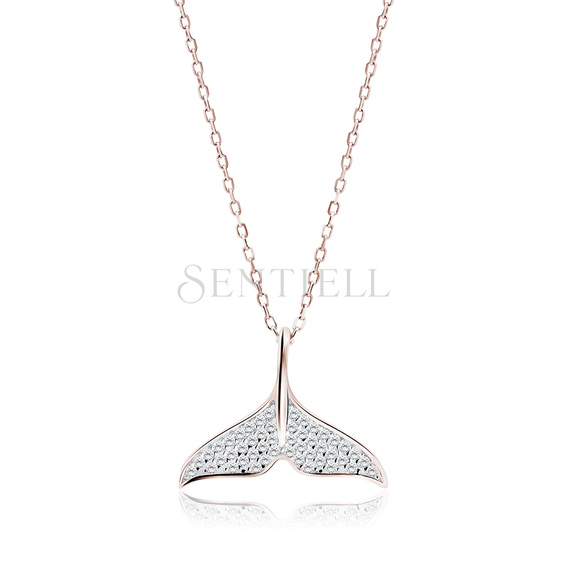 Silver (925) necklace whale tail with zirconias - rose gold-plated