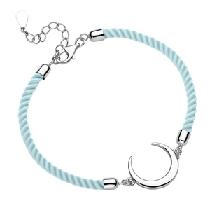 Silver (925) bracelet with light blue cord - crescent