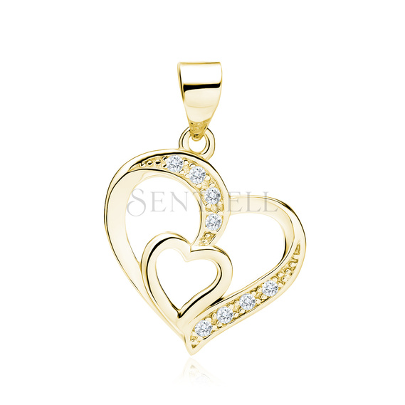 Silver (925) gold-plated pendant - gold-plated heart in heart with zirconias