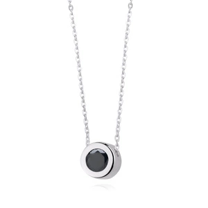 Silver (925) necklace with round pendant and black zirconia