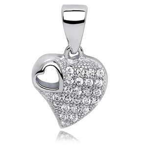 Silver (925) pendant white zirconia - heart in the middle