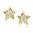 Silver (925) stars earrings with zirconia, gold-plated