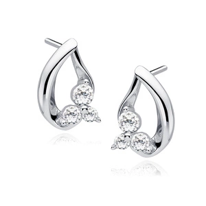 Silver (925) earrings with white zirconia - flowers 