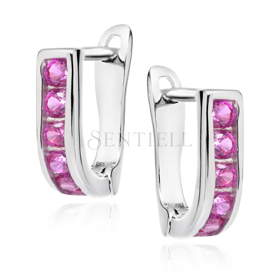 Silver (925) earrings dark pink zirconia