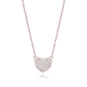 Silver (925) rose gold -plated necklace - heart with white zirconias