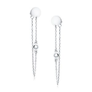 Silver (925) earrings circle with white zirconia on chain