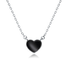 Silver (925) necklace - heart with black enamel