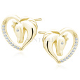 Silver (925) gold-plated heart earrings - horse with white zirconias