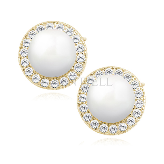 Silver (925) pearl gold-plated earrings with zirconia