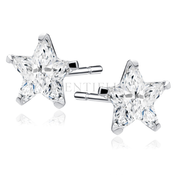 Silver (925) earrings white zirconia 5 x 5mm stars