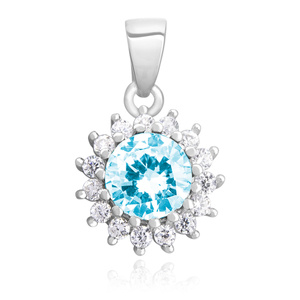 Silver (925) pendant with elegant round aquamarine zirconia