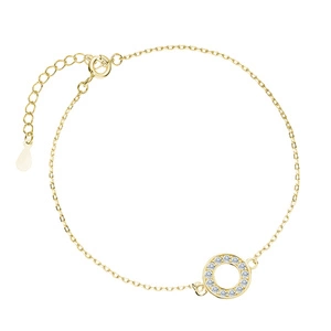 Silver (925) gold-plated bracelet with round pendant and white zirconias