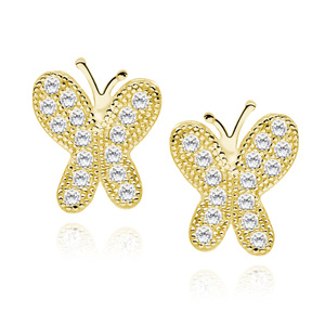 Silver (925) Earrings white zirconia- microsetting butterflies gold-plated