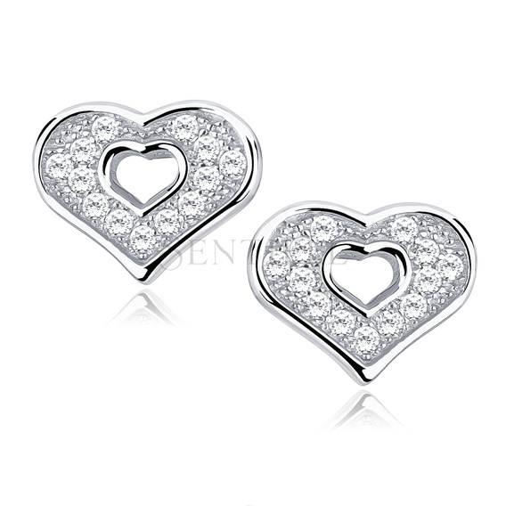 Silver (925) heart earrings with zirconia