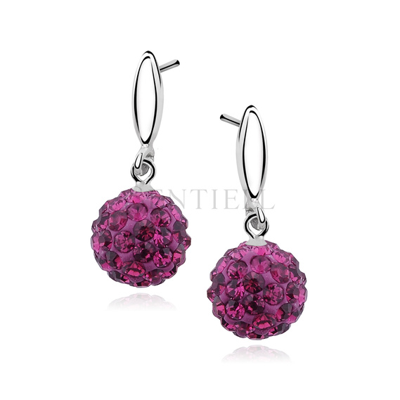 Silver (925) Earrings fuchsia disco ball