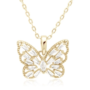 Silver (925) gold-plated necklace with white zirconia - butterfly