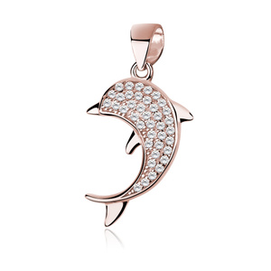 Silver (925) rose gold-plated dolphin pendant with zirconia