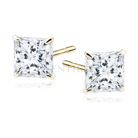 Silver (925) gold-plated earrings white zirconia 5 x 5mm square