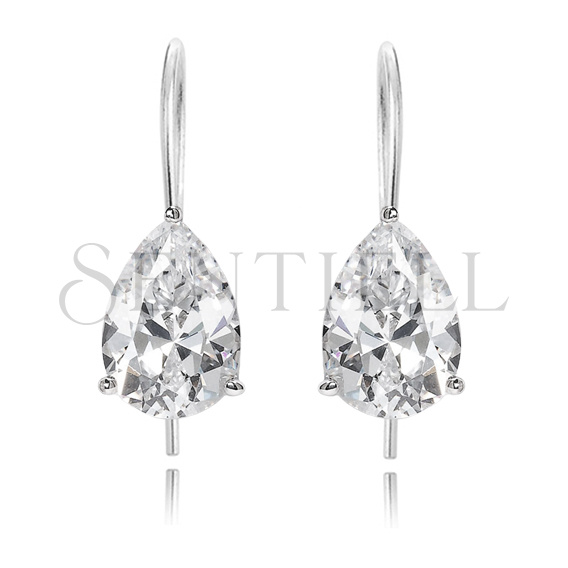 Silver (925) earrings tear-shaped white zirconia 8mm x 10mm