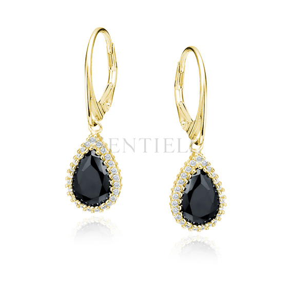 Silver (925) gold-plated earrings with black zirconia