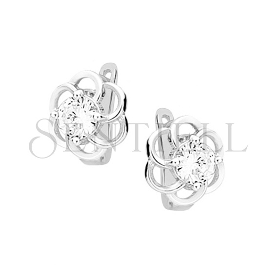 Silver (925) elegant earrings - flowers with white zirconia