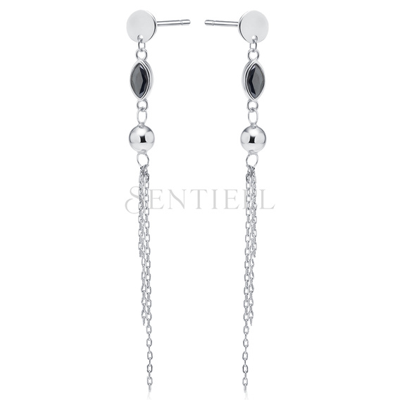 Silver (925) earrings with black zirconia, ball and chains