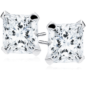 Pendientes de plata de ley 925 rodiados con circonita blanca cuadrada 8 x 8 mm