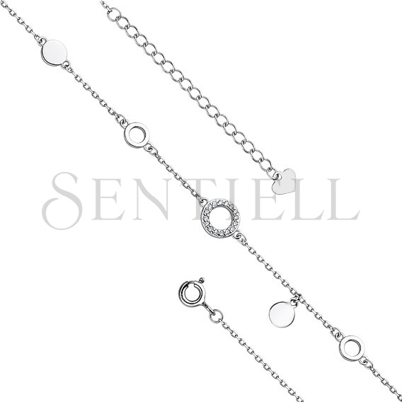 Silver (925) anklet - adjustable size - round pendant with zirconia