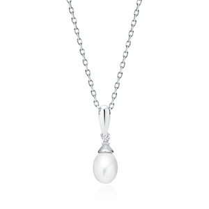Silver (925) necklace with pearl and white zirconia