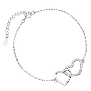 Silver (925) bracelet with compared hearts, zirconia