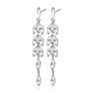 Silver (925) Earrings long leafs with zirconia