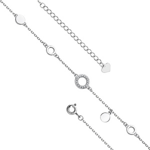 Silver (925) anklet - adjustable size - round pendant with zirconia